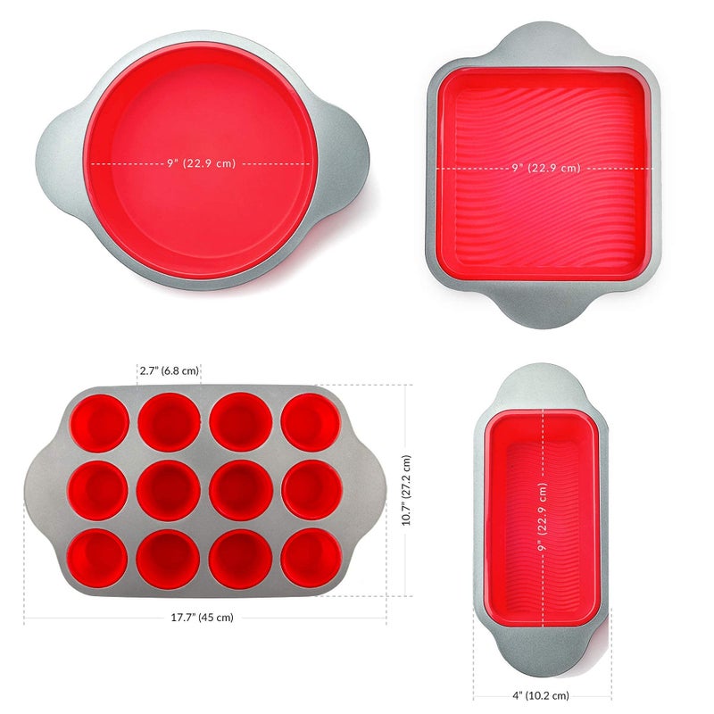 Boxiki Kitchen 13-Piece Non-Stick Silicone Bakeware Set with Cake Pan, Brownie Pan, Loaf Pan, Muffin Mold, Spatulas, Brush, and Measuring Spoons - Oven, Freezer and Dishwasher Safe - Image 5